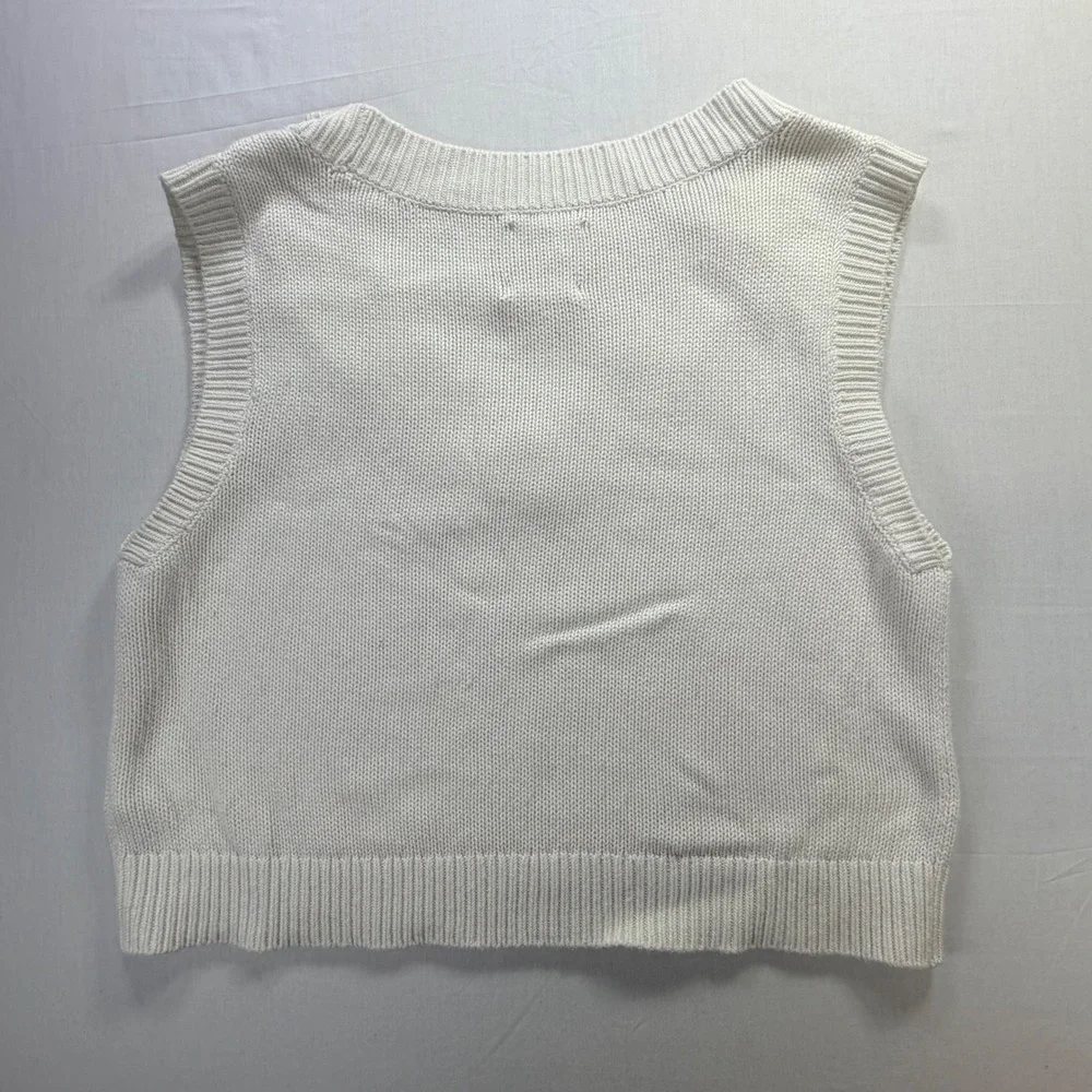 Abercrombie & Fitch Woman's Cream Knit V‎ Neck Vest Tank Top Sweater Size L - Picture 4 of 6